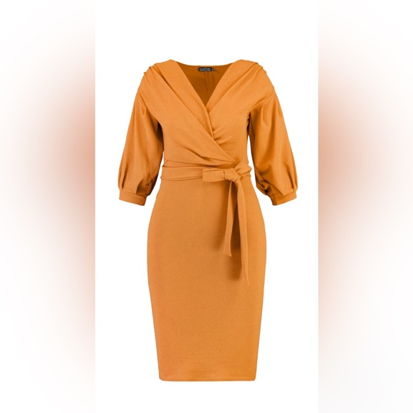 Boohoo NWT Taylor Off the shoulder MIDI dress in Amber size:22 - Picture 3 of 6